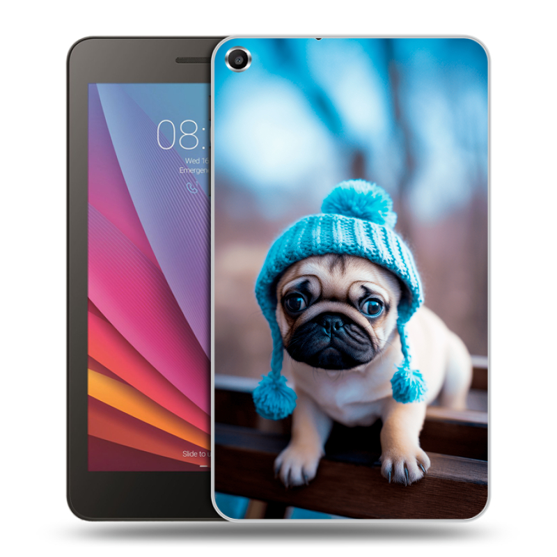 Силиконовый чехол на Huawei MediaPad T1 7.0 с принтом Мопс в шапке Силиконовый чехол на Huawei MediaPad T1 7.0 с принтом Мопс в шапке