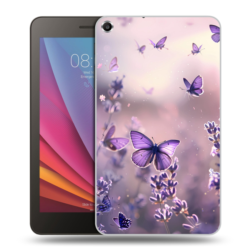 Силиконовый чехол на планшета Huawei MediaPad T1 7.0 с принтом бабочки и лаванда Силиконовый чехол на планшета Huawei MediaPad T1 7.0 с принтом бабочки и лаванда
