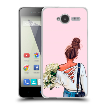 Силиконовый чехол на ZTE Blade L3 с принтом Девушка и букет