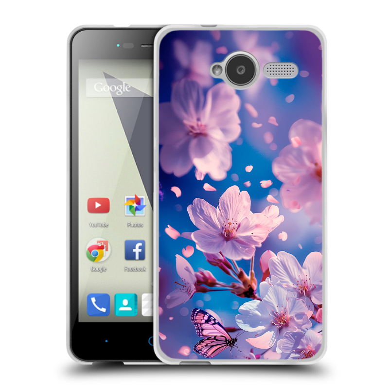 Пластиковый чехол на ZTE Blade L3 с принтом цветы бабочки Пластиковый чехол на ZTE Blade L3 с принтом цветы бабочки