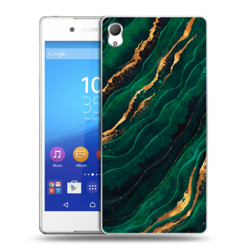 Пластиковый чехол на Sony Xperia Z3+ с принтом Мрамор зеленое золото Пластиковый чехол на Sony Xperia Z3+ с принтом Мрамор зеленое золото