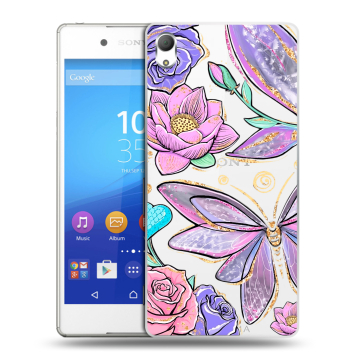 Пластиковый чехол на Sony Xperia Z3+ с принтом Бабочки и цветы