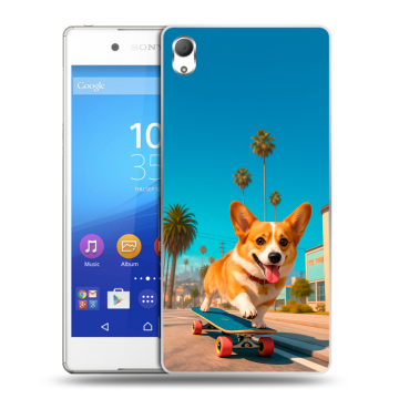 Пластиковый чехол на Sony Xperia Z3+ с принтом Корги на скейте
