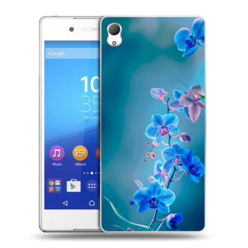 Пластиковый чехол на Sony Xperia Z3+ с принтом Голубые цветы