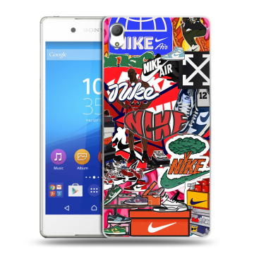 Пластиковый чехол на Sony Xperia Z3+ с принтом Найк Nike яркий