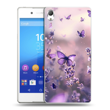 Пластиковый чехол на Sony Xperia Z3+ с принтом бабочки и лаванда