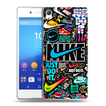 Пластиковый чехол на Sony Xperia Z3+ с принтом найк nike черный Пластиковый чехол на Sony Xperia Z3+ с принтом найк nike черный