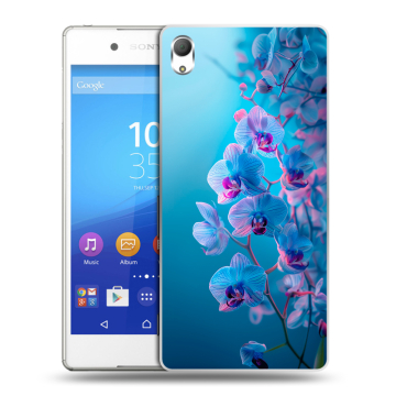 Пластиковый чехол на Sony Xperia Z3+ с принтом голубые орхидеи