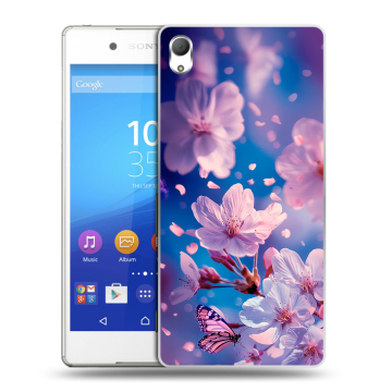 Пластиковый чехол на Sony Xperia Z3+ с принтом цветы бабочки