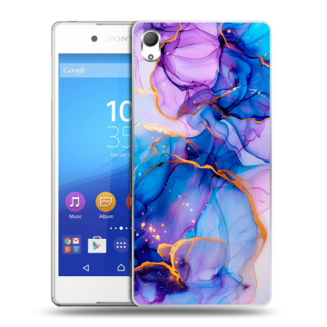 Пластиковый чехол на Sony Xperia Z3+ с принтом синий мрамор