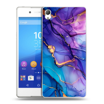 Пластиковый чехол на Sony Xperia Z3+ с принтом синий мрамор