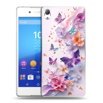 Пластиковый чехол на Sony Xperia Z3+ с принтом цветы бабочки
