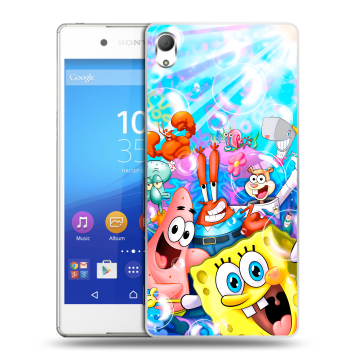 Пластиковый чехол на Sony Xperia Z3+ с принтом спанчбоб спанч боб
