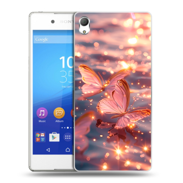 Пластиковый чехол на Sony Xperia Z3+ с принтом бабочки розовые