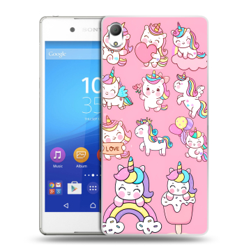 Пластиковый чехол на Sony Xperia Z3+ с принтом Единороги и радуга Пластиковый чехол на Sony Xperia Z3+ с принтом Единороги и радуга