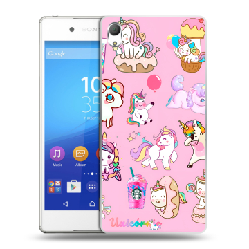 Пластиковый чехол на Sony Xperia Z3+ с принтом розовые единороги