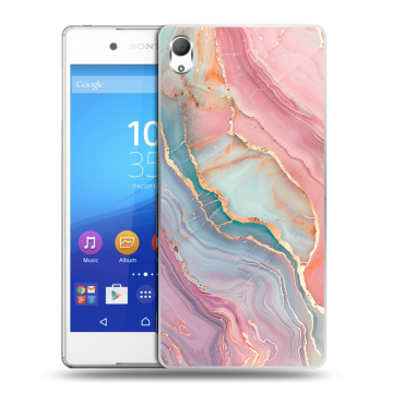 Пластиковый чехол на Sony Xperia Z3+ с принтом розовый мрамор