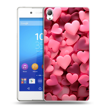 Пластиковый чехол на Sony Xperia Z3+ с принтом розовые сердечки Пластиковый чехол на Sony Xperia Z3+ с принтом розовые сердечки