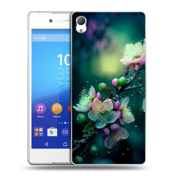 Пластиковый чехол на Sony Xperia Z3+ с принтом Цветы и мрамор