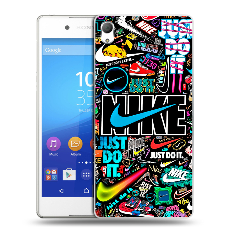 Пластиковый чехол на Sony Xperia Z3+ с принтом найк nike черный Пластиковый чехол на Sony Xperia Z3+ с принтом найк nike черный