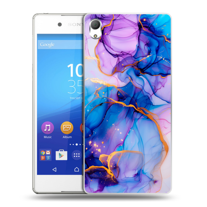 Пластиковый чехол на Sony Xperia Z3+ с принтом синий мрамор Пластиковый чехол на Sony Xperia Z3+ с принтом синий мрамор