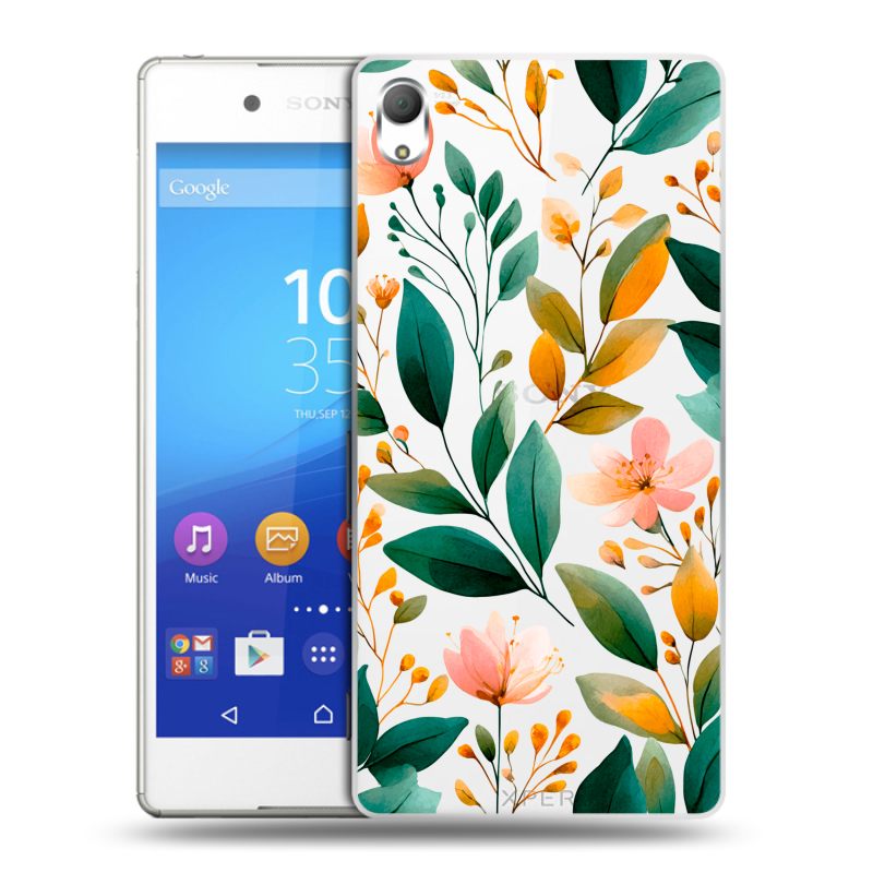 Пластиковый чехол на Sony Xperia Z3+ с принтом Цветы паттерн Пластиковый чехол на Sony Xperia Z3+ с принтом Цветы паттерн