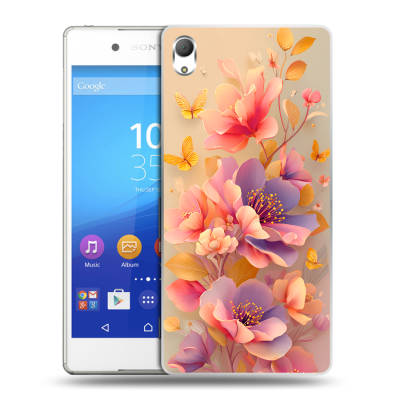 Пластиковый чехол на Sony Xperia Z3+ с принтом Цветы и бабочки Пластиковый чехол на Sony Xperia Z3+ с принтом Цветы и бабочки