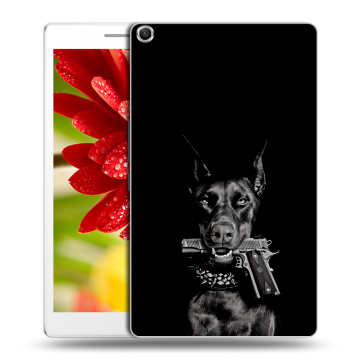 Силиконовый чехол на планшета ASUS ZenPad 8 с принтом Доберман и пистолет