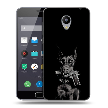 Пластиковый чехол на Meizu M2 Note с принтом Доберман и пистолет Пластиковый чехол на Meizu M2 Note с принтом Доберман и пистолет