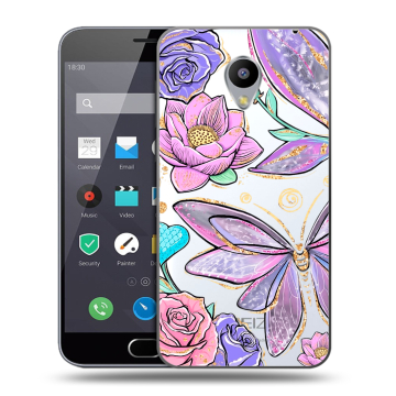 Пластиковый чехол на Meizu M2 Note с принтом Бабочки и цветы Пластиковый чехол на Meizu M2 Note с принтом Бабочки и цветы