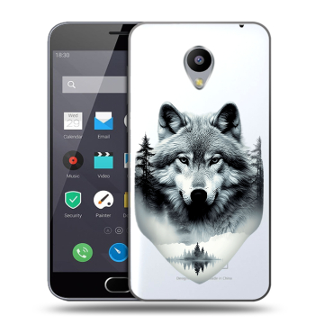 Пластиковый чехол на Meizu M2 Note с принтом Волк в лесу Пластиковый чехол на Meizu M2 Note с принтом Волк в лесу