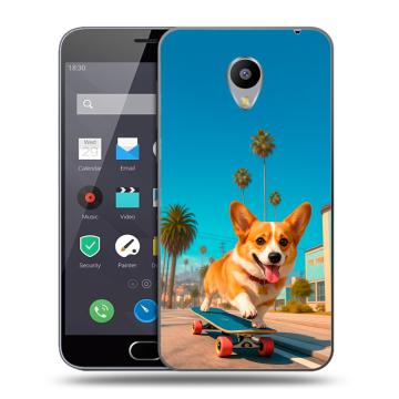Пластиковый чехол на Meizu M2 Note с принтом Корги на скейте