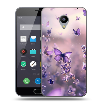 Пластиковый чехол на Meizu M2 Note с принтом бабочки и лаванда