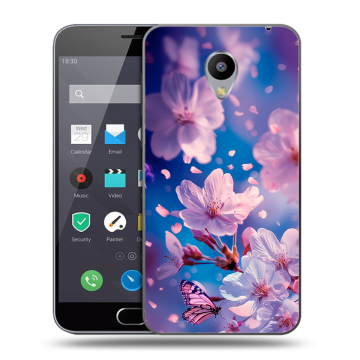 Пластиковый чехол на Meizu M2 Note с принтом цветы бабочки Пластиковый чехол на Meizu M2 Note с принтом цветы бабочки