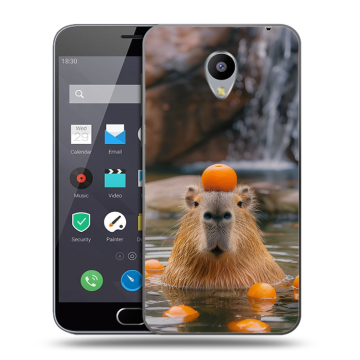 Пластиковый чехол на Meizu M2 Note с принтом Капибара с апельсином