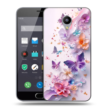Пластиковый чехол на Meizu M2 Note с принтом цветы бабочки Пластиковый чехол на Meizu M2 Note с принтом цветы бабочки