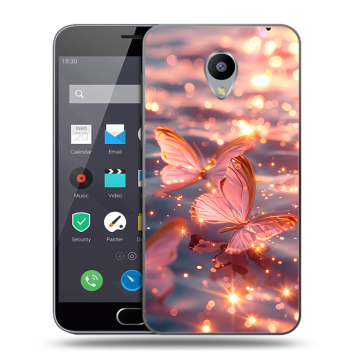 Пластиковый чехол на Meizu M2 Note с принтом бабочки розовые