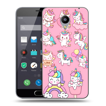 Пластиковый чехол на Meizu M2 Note с принтом Единороги и радуга