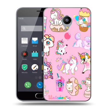 Пластиковый чехол на Meizu M2 Note с принтом розовые единороги