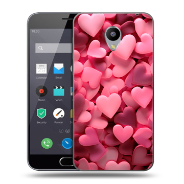 Пластиковый чехол на Meizu M2 Note с принтом розовые сердечки Пластиковый чехол на Meizu M2 Note с принтом розовые сердечки