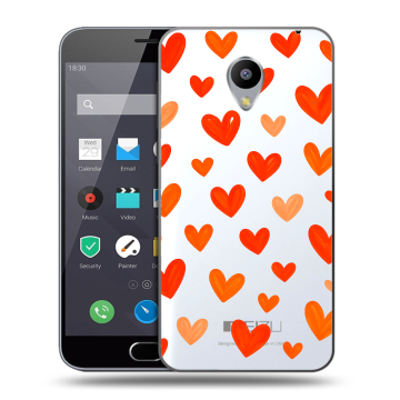 Пластиковый чехол на Meizu M2 Note с принтом Сердечки