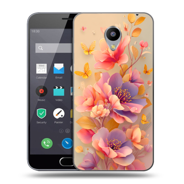 Пластиковый чехол на Meizu M2 Note с принтом Цветы и бабочки