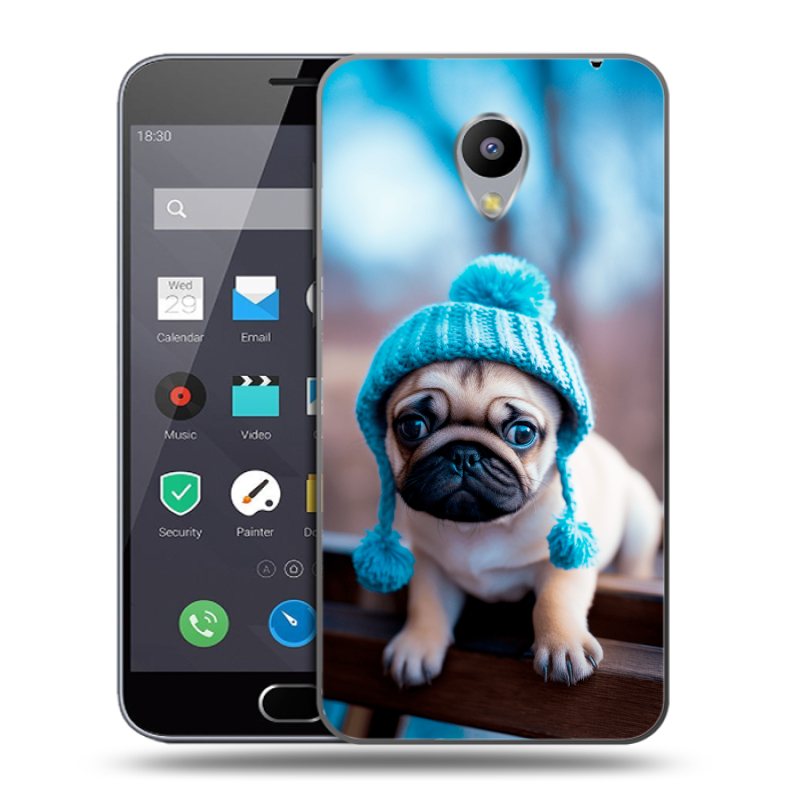Пластиковый чехол на Meizu M2 Note с принтом Мопс в шапке Пластиковый чехол на Meizu M2 Note с принтом Мопс в шапке
