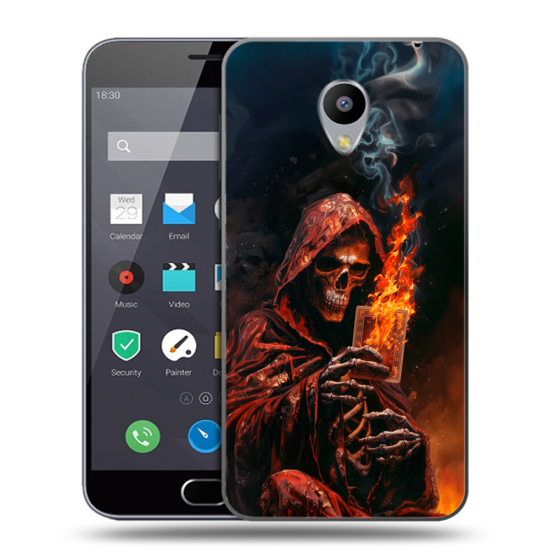 Пластиковый чехол на Meizu M2 Note с принтом Скелет и карты Пластиковый чехол на Meizu M2 Note с принтом Скелет и карты