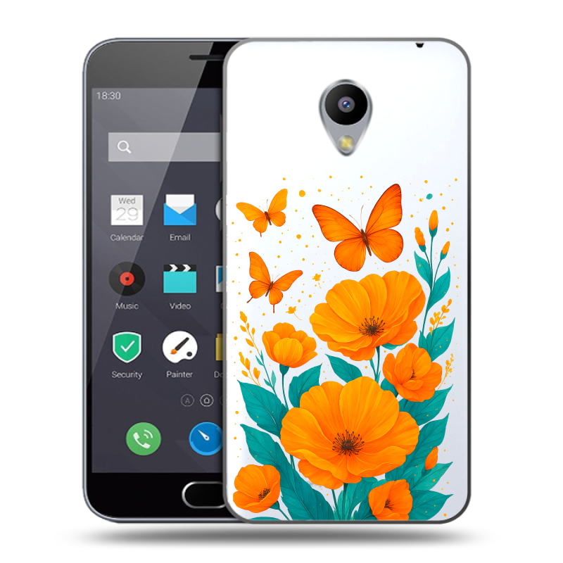 Пластиковый чехол на Meizu M2 Note с принтом цветы бабочки Пластиковый чехол на Meizu M2 Note с принтом цветы бабочки