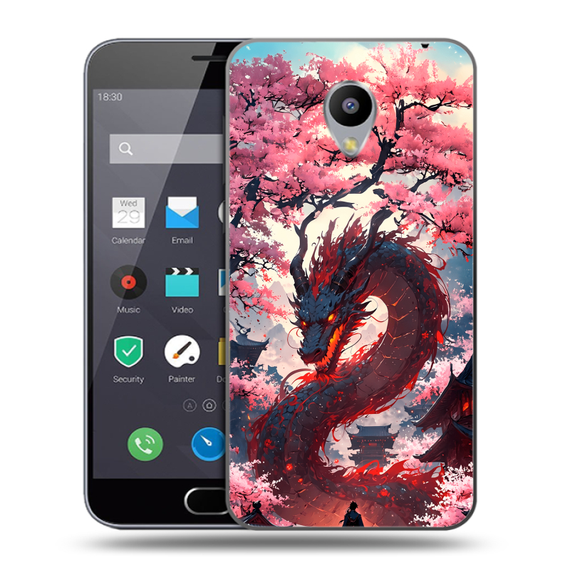 Пластиковый чехол на Meizu M2 Note с принтом Дракон Японский Пластиковый чехол на Meizu M2 Note с принтом Дракон Японский
