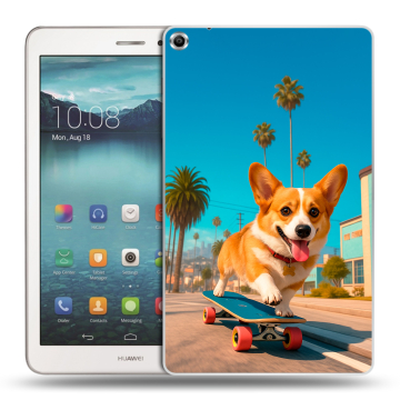 Силиконовый чехол на Huawei MediaPad T1 8.0 с принтом Корги на скейте Силиконовый чехол на Huawei MediaPad T1 8.0 с принтом Корги на скейте