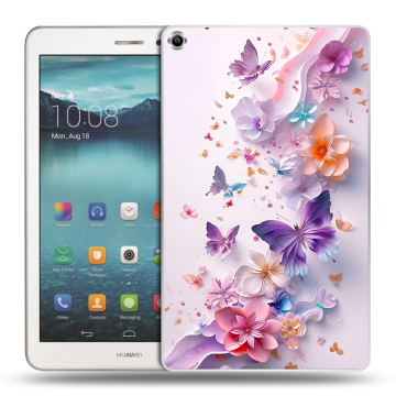 Силиконовый чехол на Huawei MediaPad T1 8.0 с принтом цветы бабочки