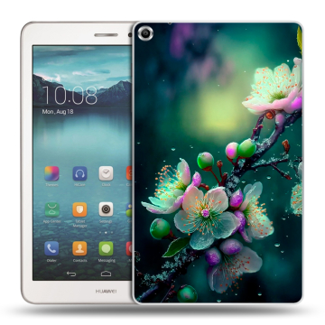 Силиконовый чехол на Huawei MediaPad T1 8.0 с принтом Цветы и мрамор