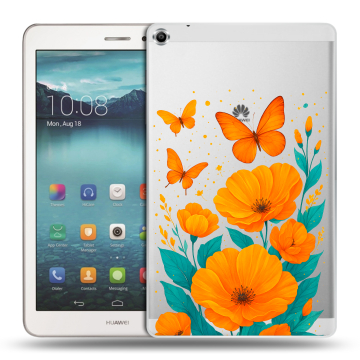 Силиконовый чехол на Huawei MediaPad T1 8.0 с принтом цветы бабочки